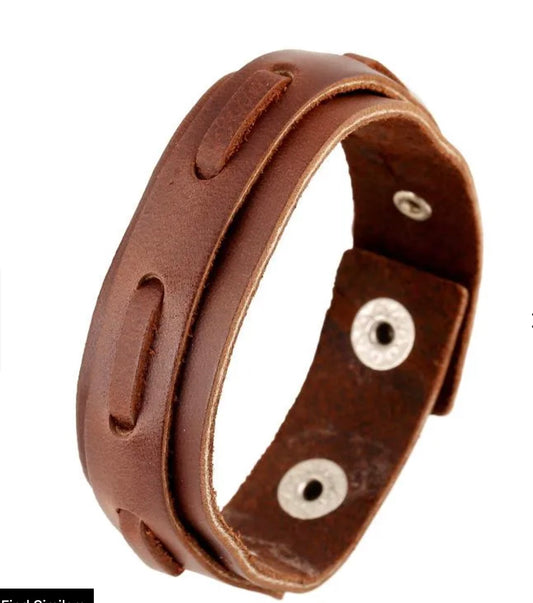 Brown Or Black Leather Retro/Punk Unisex Bracelet